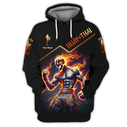 3D Full Print Muay Thai Fighter With Flaming Skull Shirt Personalized Name Gift For Muay Thai Lovers