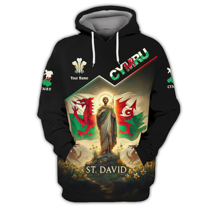 3D Full Print St.David With Wales Flag Shirt Personalized Name Gif For Wales Lovers