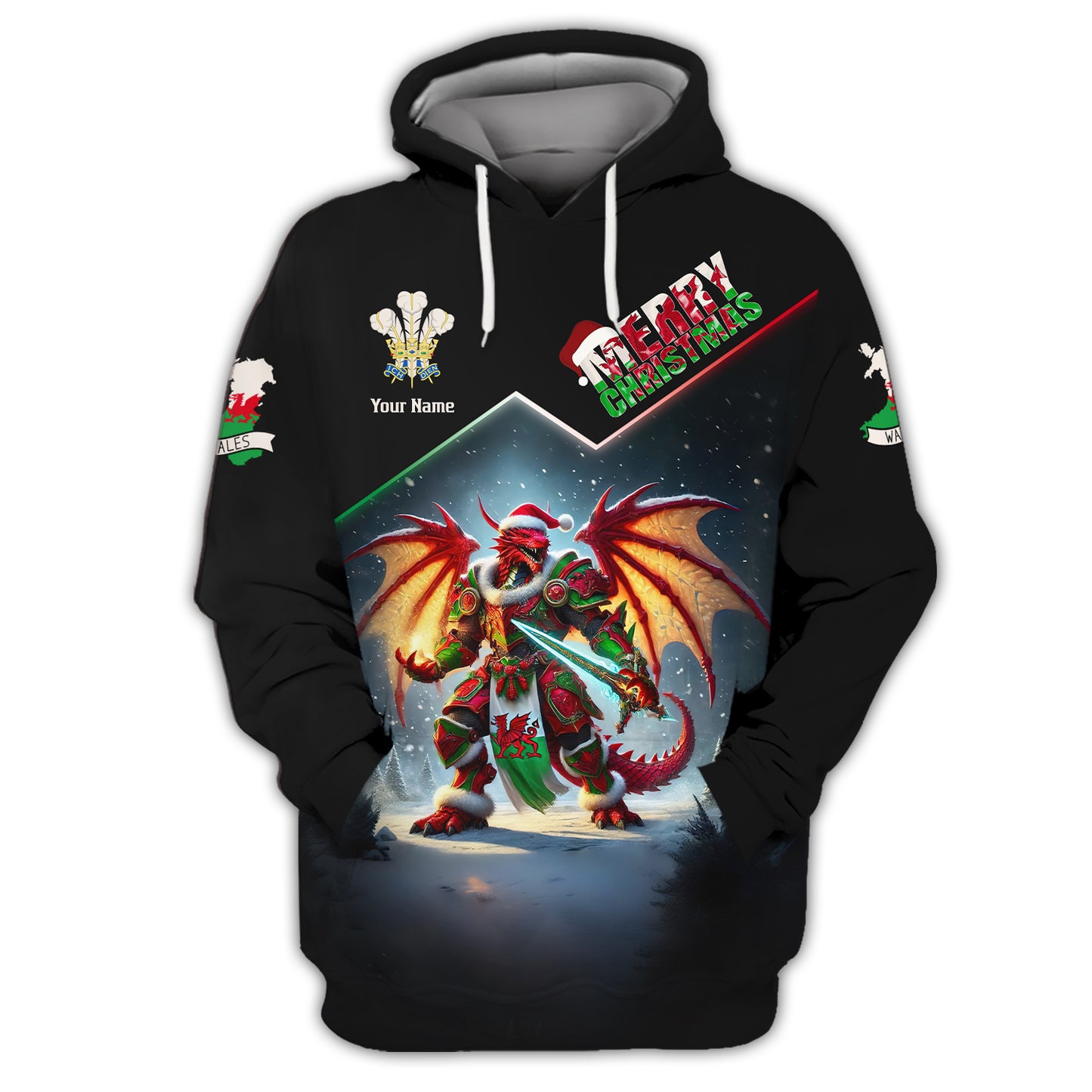 Welsh Dragon Christmas Armor 3D Shirt Personalized Name Gif For Welsh Lovers