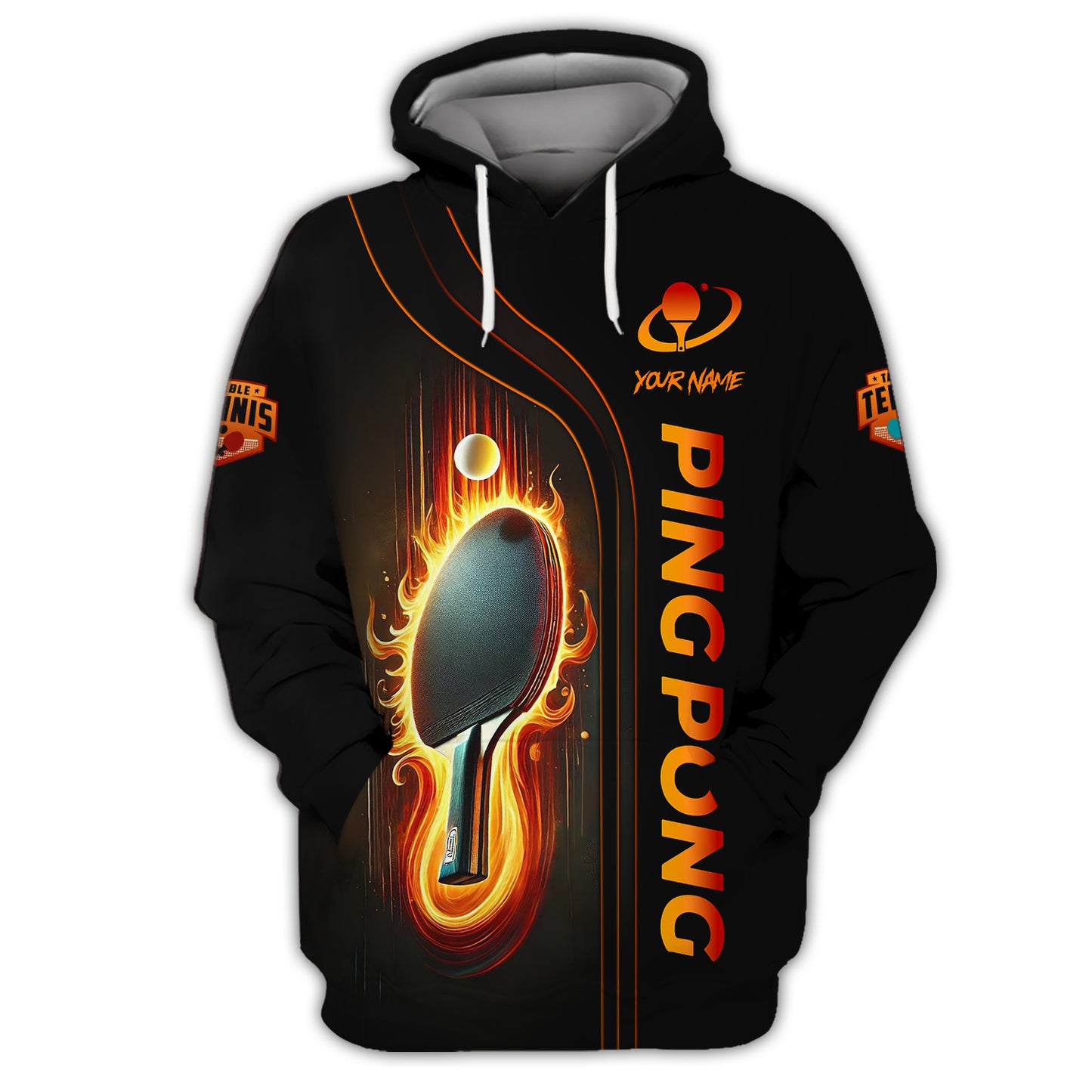 Camiseta de ping pong personalizada - Diseño Fiery Paddle