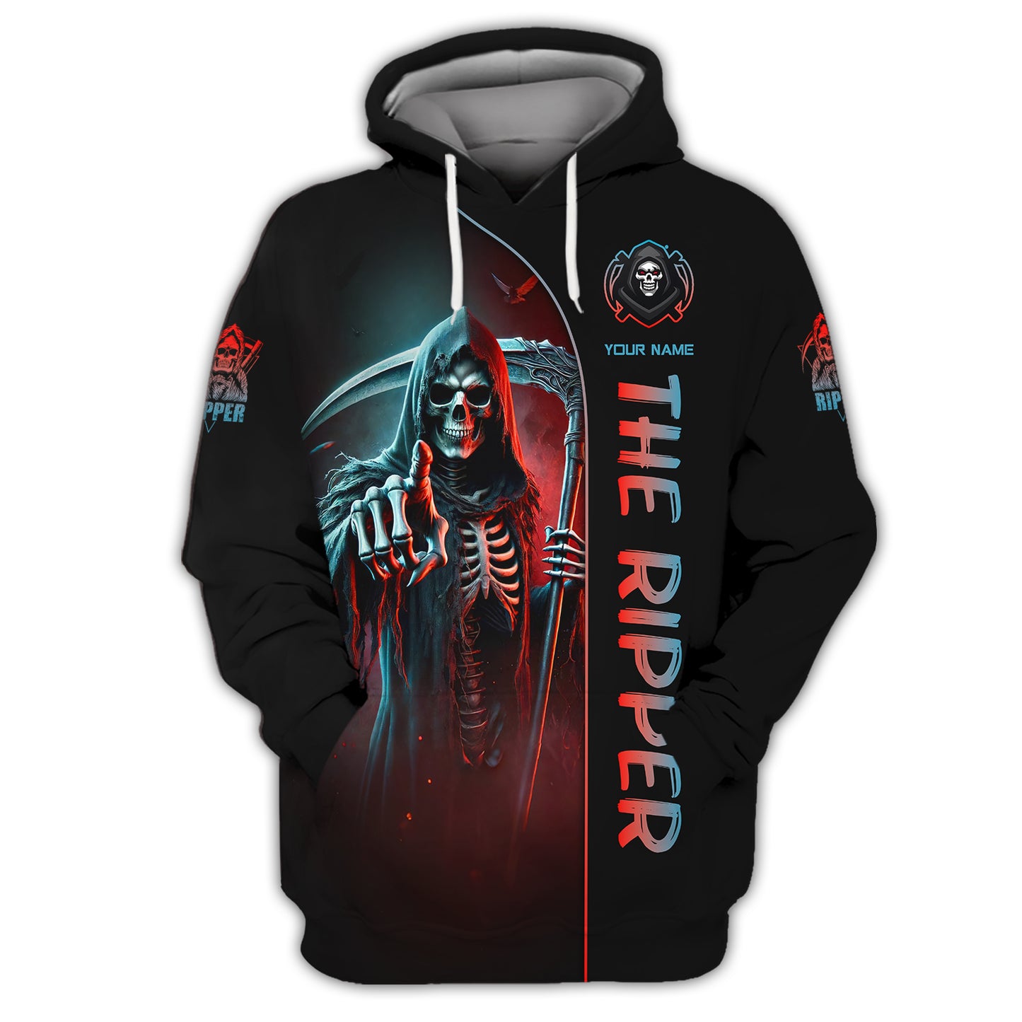 Skull Custom Zipper Hoodie The Ripper With Scythe 3D Shirt Gift For Skull Lovers