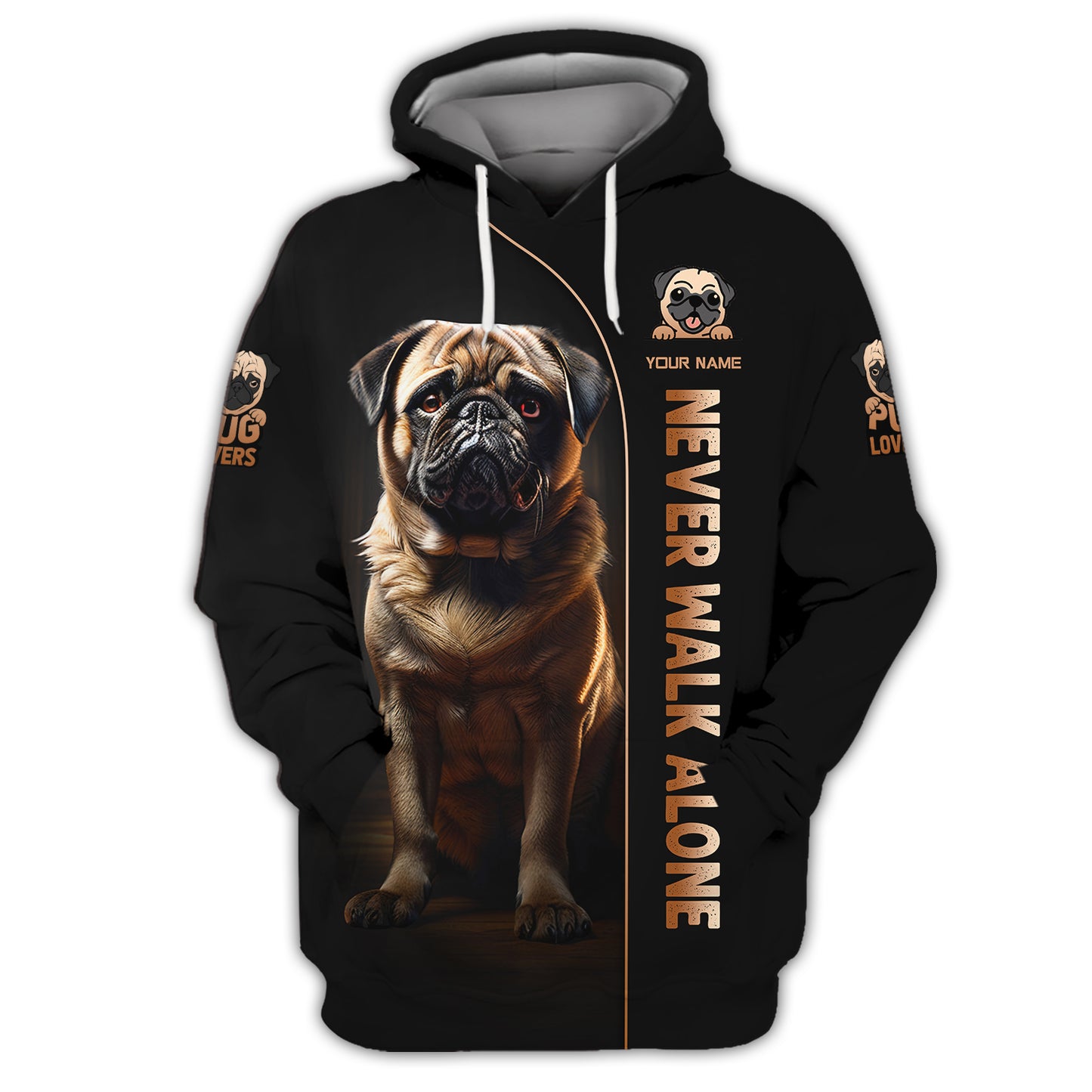 Sudadera con capucha y cremallera con nombre personalizado de perro Pug, regalo para amantes de los perros, camisetas 3D