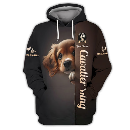 3D Full Print Cavalier King Charles Spaniel Dog T-Shirts Personalized Name Gift For Dog Lovers