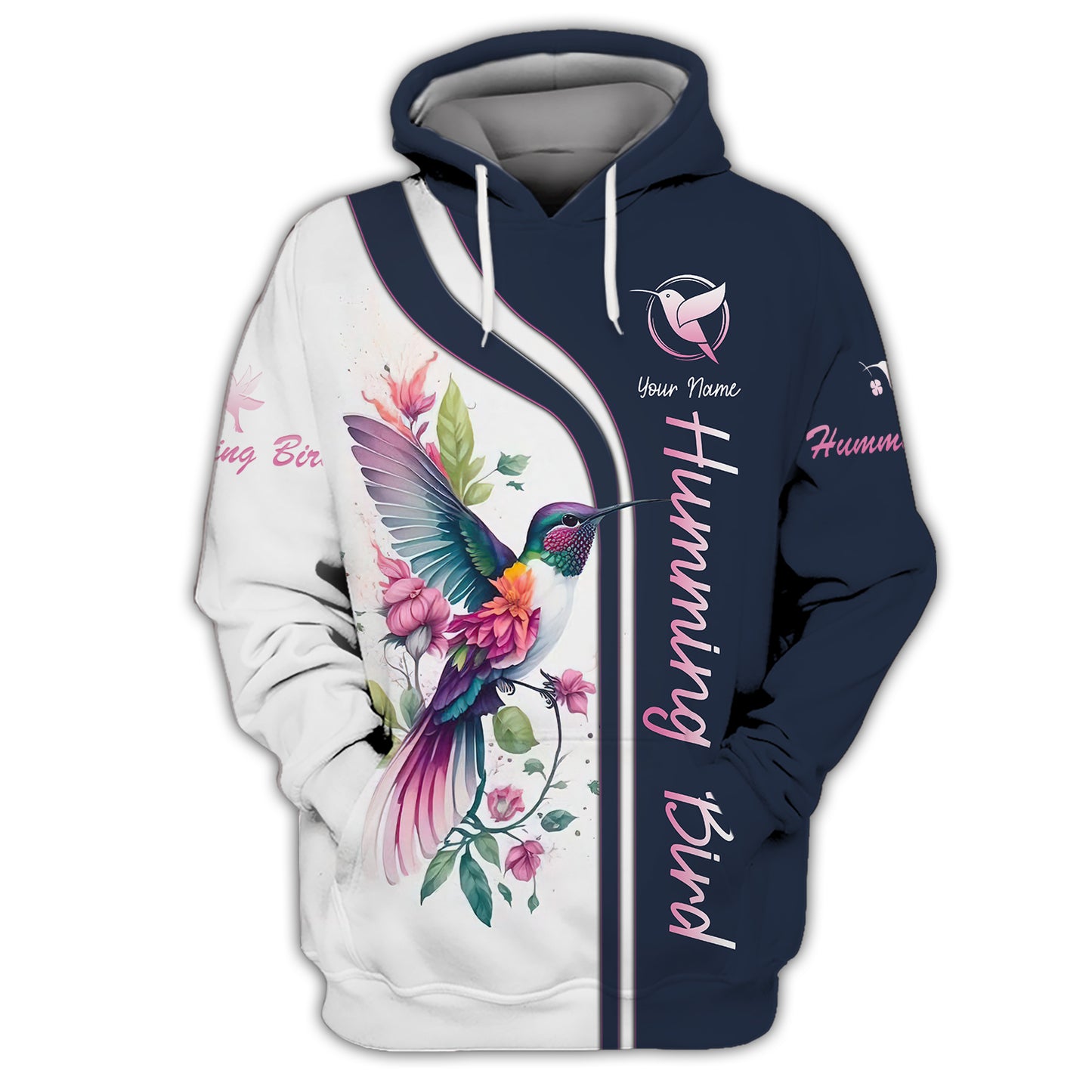 T-shirts 3D Full Print Hummingbird avec fleurs Cadeau personnalisé avec nom pour les amoureux des colibris