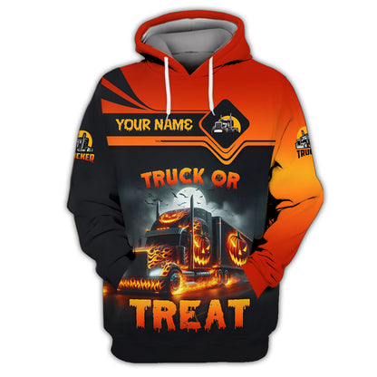 Camisa de Halloween con nombre personalizado para camionero, regalo de camión o golosina para amantes de Halloween, camisetas 3D