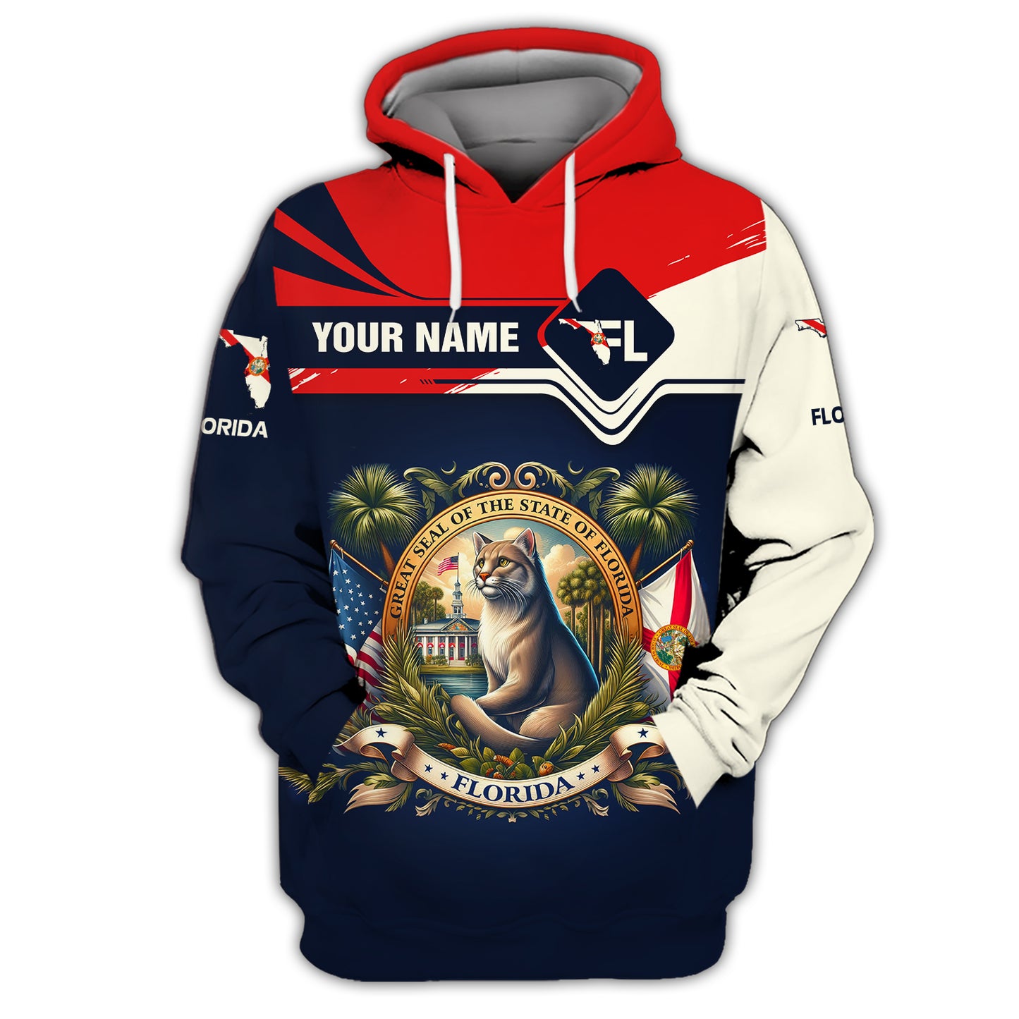 Camiseta personalizada con el escudo de armas de Florida, gif para amantes de Florida, camiseta 3D