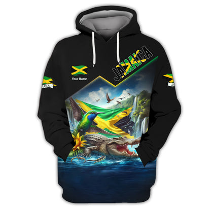 Camiseta personalizada del orgullo de Jamaica con cocodrilo y colibrí de Jamaica, regalo para los amantes de Jamaica