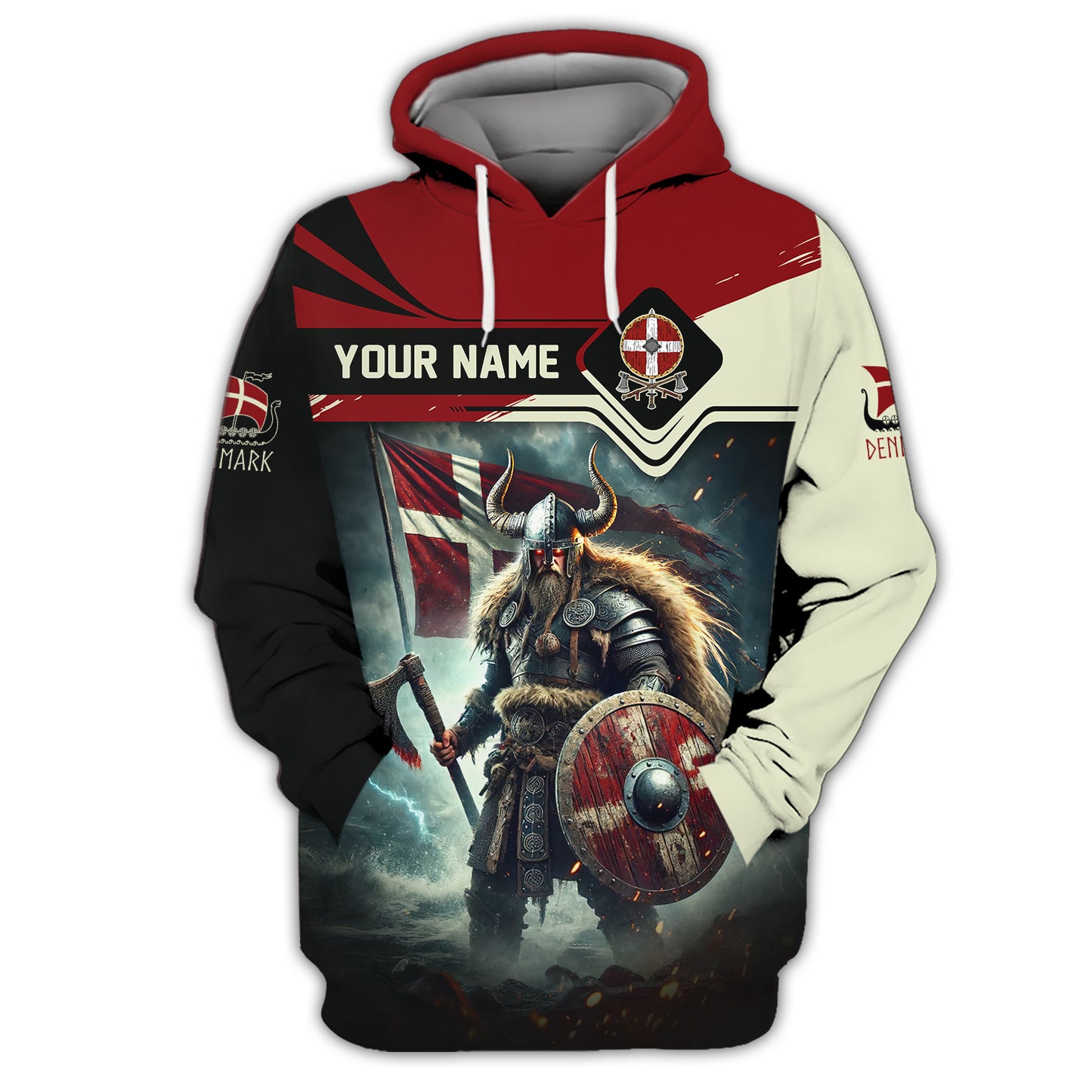 3D Full Print Mighty Viking Warrior Of Denmark T-Shirt Personalized Name Gift For Denmark Lovers