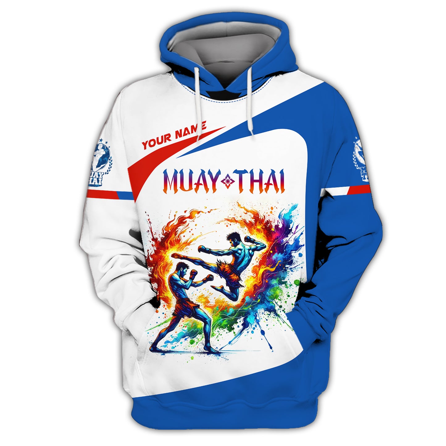 Sweat à capuche zippé avec nom personnalisé The Explosion Of Muay Thai Power Cadeau personnalisé avec nom pour les amateurs de Muay Thai