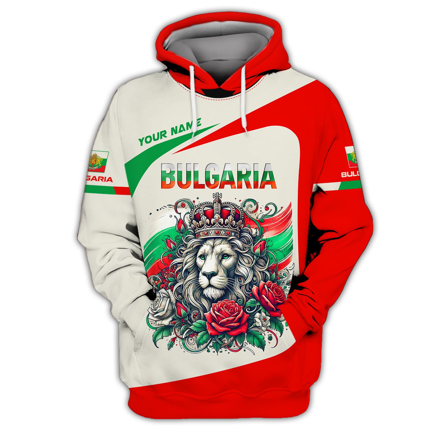 Camiseta con nombre personalizado de Bulgaria, Rey León con rosa, camisetas 3D, regalo para amantes de Bulgaria