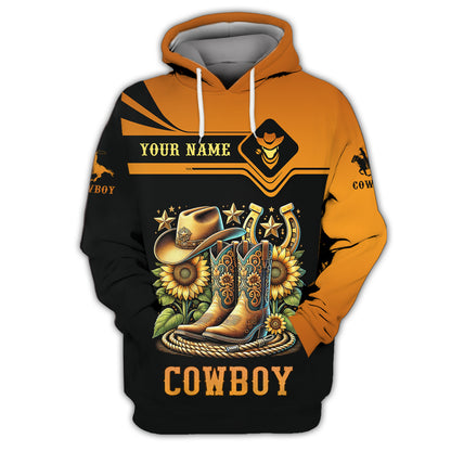 3D Full Print Cowboy Boots With Hat And Sunflowers T-Shirts Personalized Name Gift For Cowboy Lovers