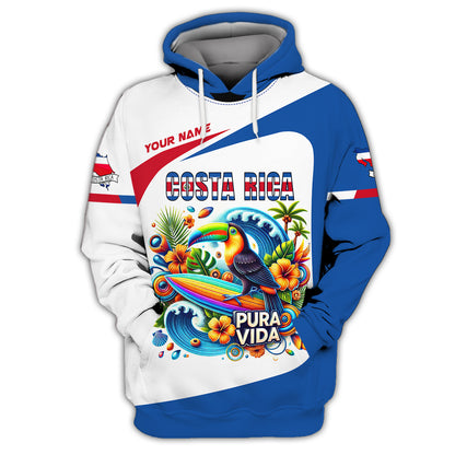 Costa Rica 3D Zipper Hoodie Personalized Name Pura Vida Shirt Gift For Costa Rica Lovers