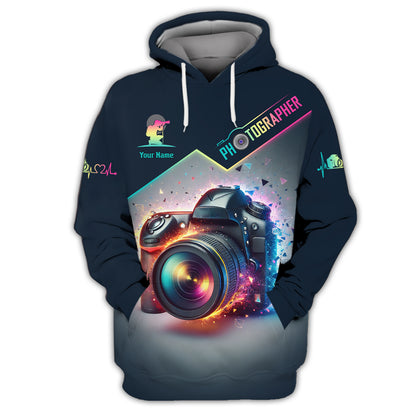 3D Full Print Colorful Camera Zipper Hoodie Personalized Name Gift For Photographer Lovers