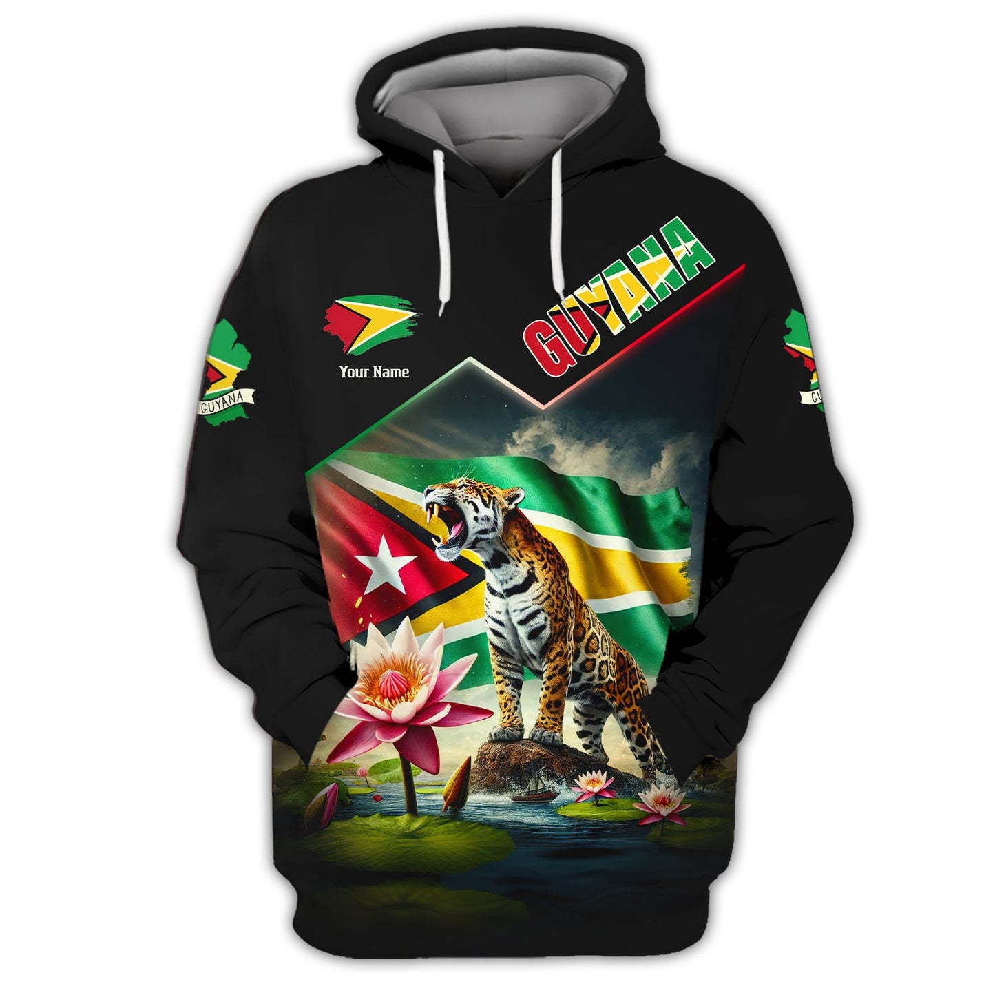 Sudadera con capucha y cremallera de Guyana con estampado completo en 3D, regalo personalizado con nombre para amantes de Guyana