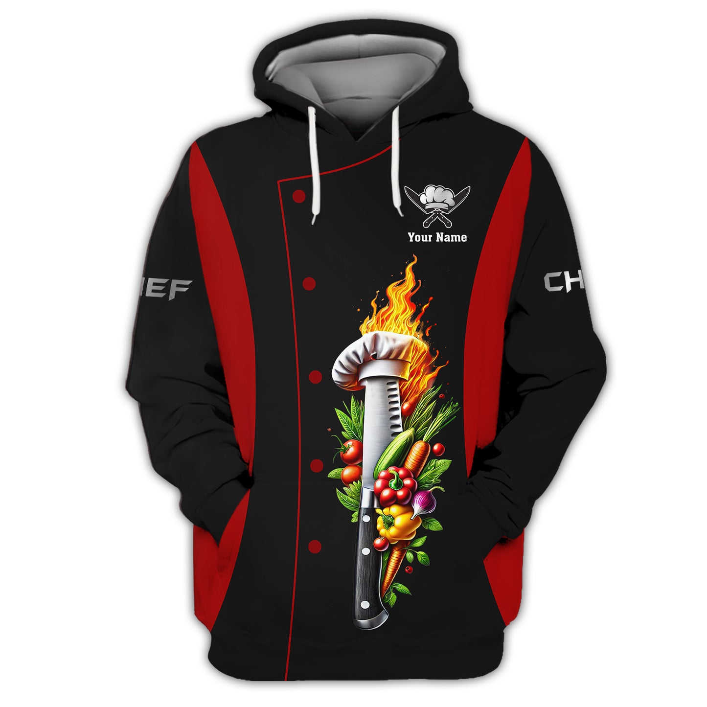 3D Full Print Fiery Chef Edge With Vegetable Shirt Personalized Name Gift For Chef Lovers