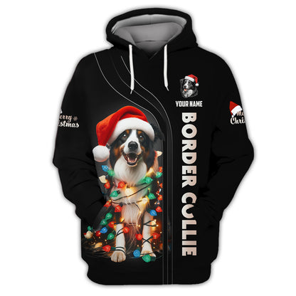 Border Collie Custom Name 3D Shirt Mery Christmas Gift For Dog Lovers