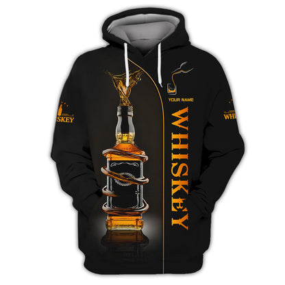 3D Full Print Custom Whiskey Bottle Splash T-shirt Personalized Name Gift For Whiskey Lovers