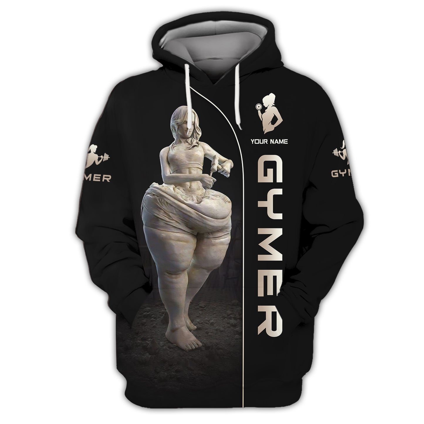 Sudadera con capucha y cremallera para mujer con estampado completo en 3D y nombre personalizado, regalo para amantes del gimnasio