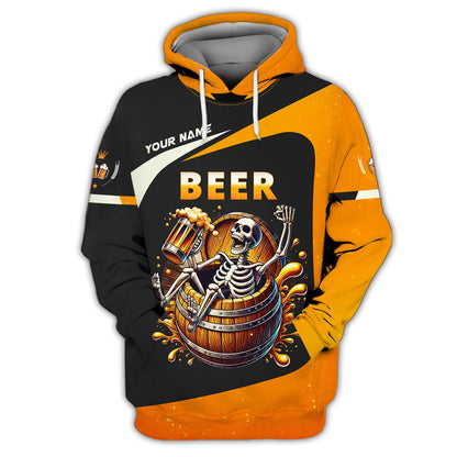 3D Full Print Beer Skull T-Shirts Personalized Name Gift For Beer Lovers