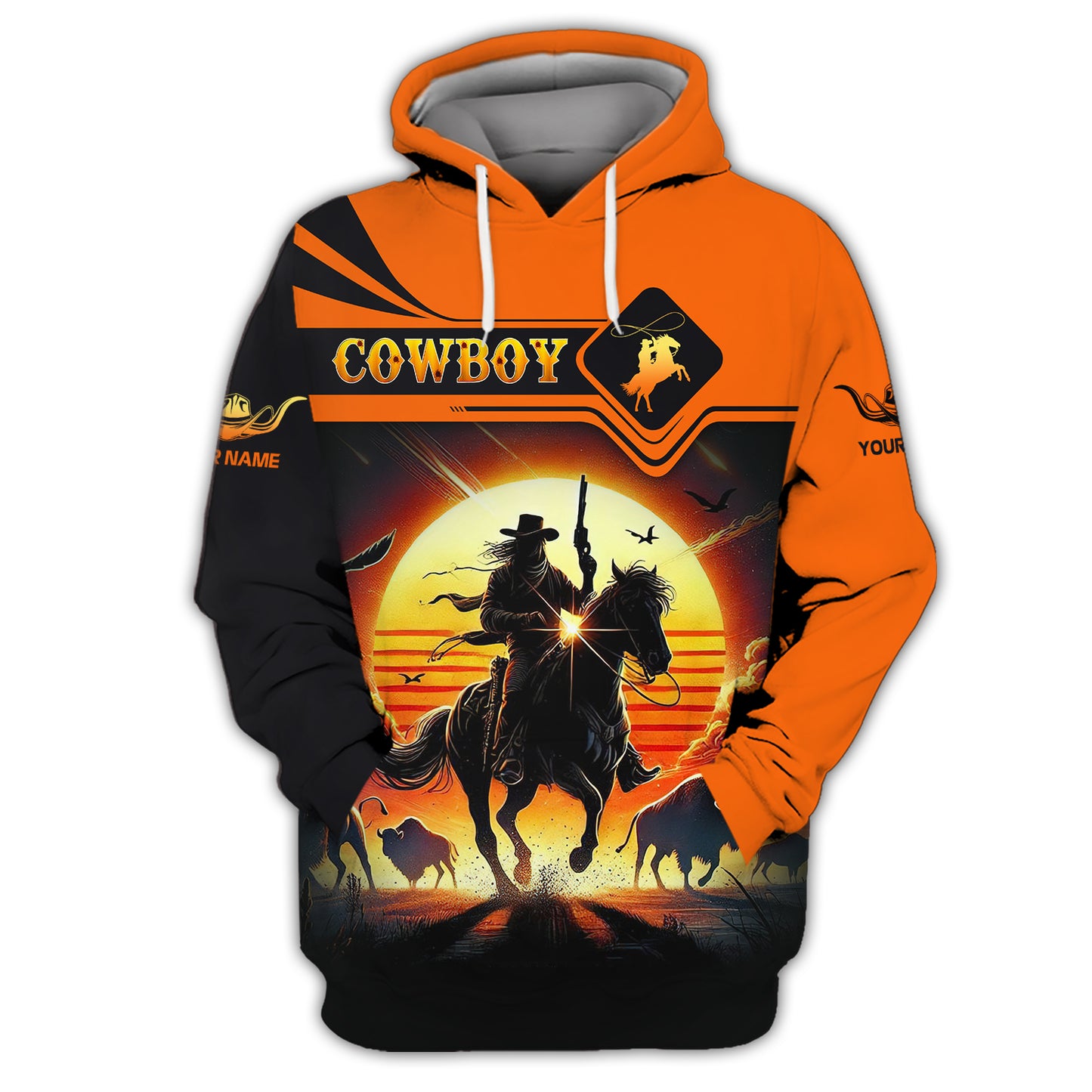 Camisetas con estampado 3D completo de vaquero con búfalo, regalo con nombre personalizado para amantes de los vaqueros