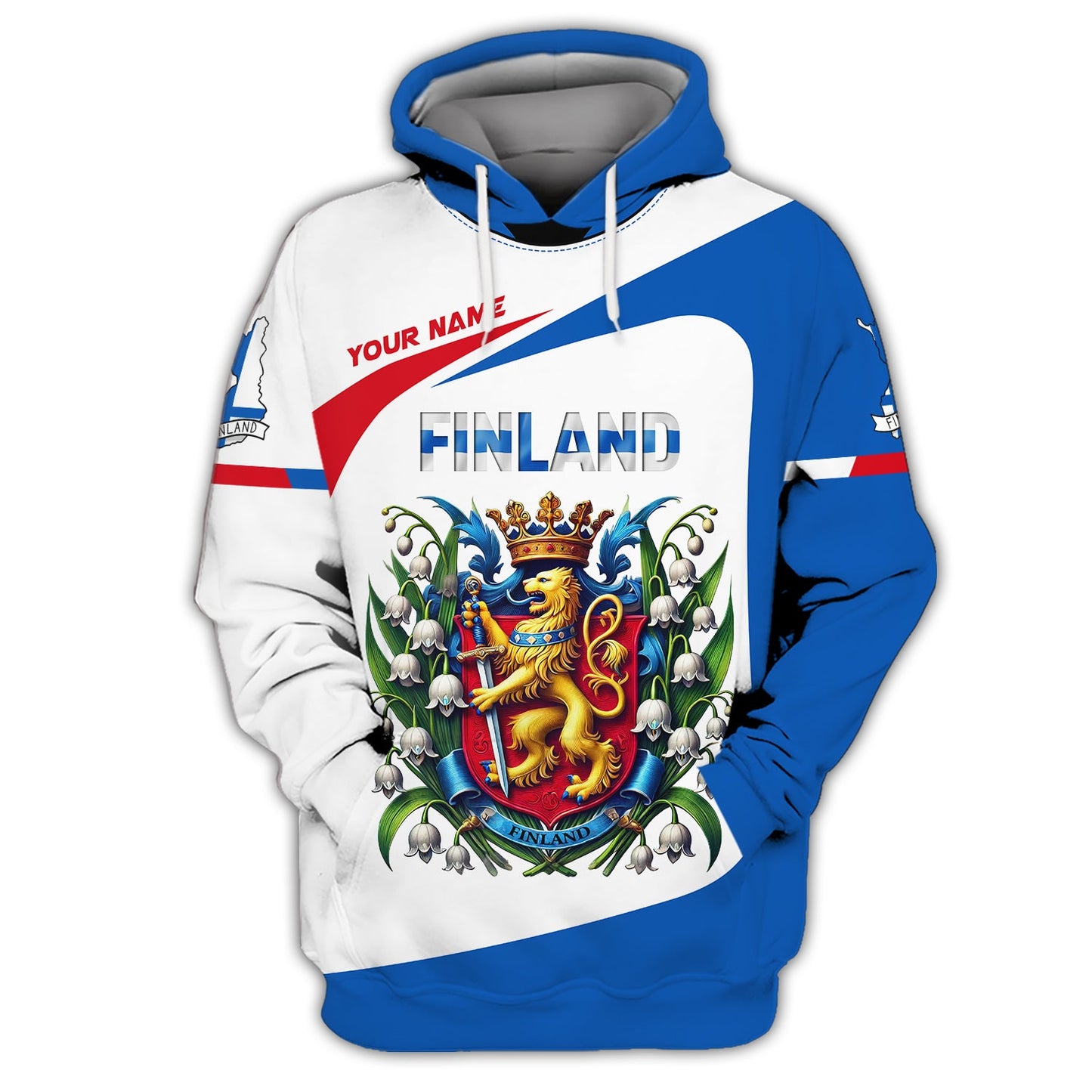 Sudadera con capucha y cremallera personalizada con el escudo de armas de Finlandia para amantes de Finlandia