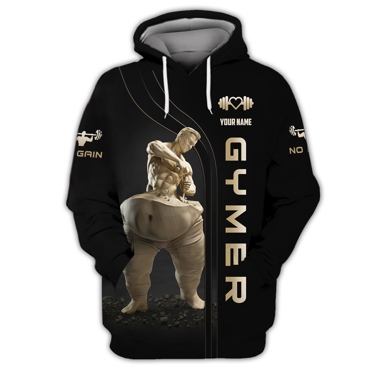 Sudadera con capucha y cremallera para hombre con estampado completo en 3D y nombre personalizado, regalo para amantes del gimnasio