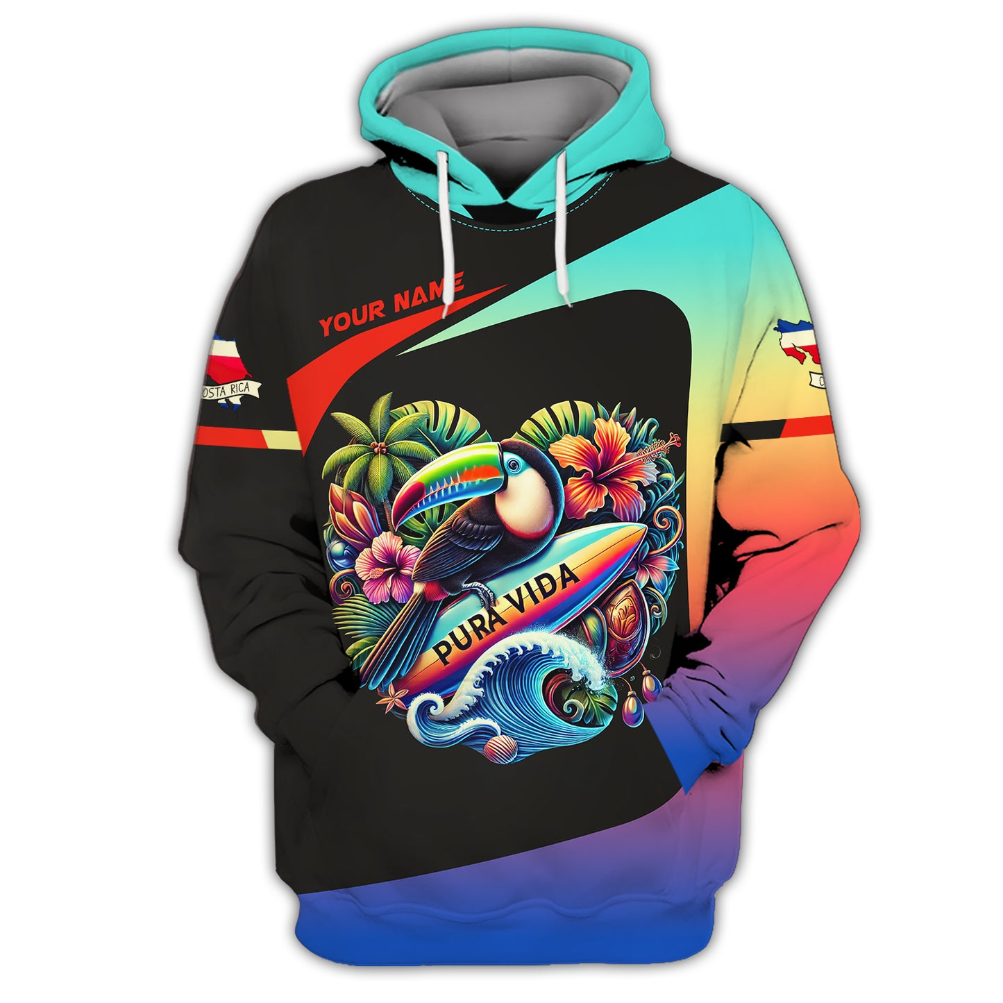 3D Full Print Pura Vida Customizable Tropical Paradise T-Shirt Personalized Name Gift For Costa Rica Lovers