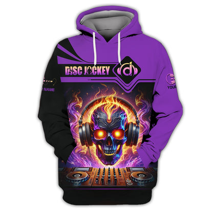 Sudadera con capucha y cremallera con estampado 3D de calavera y disc jockey, regalo personalizado con nombre para amantes de los disc jockeys