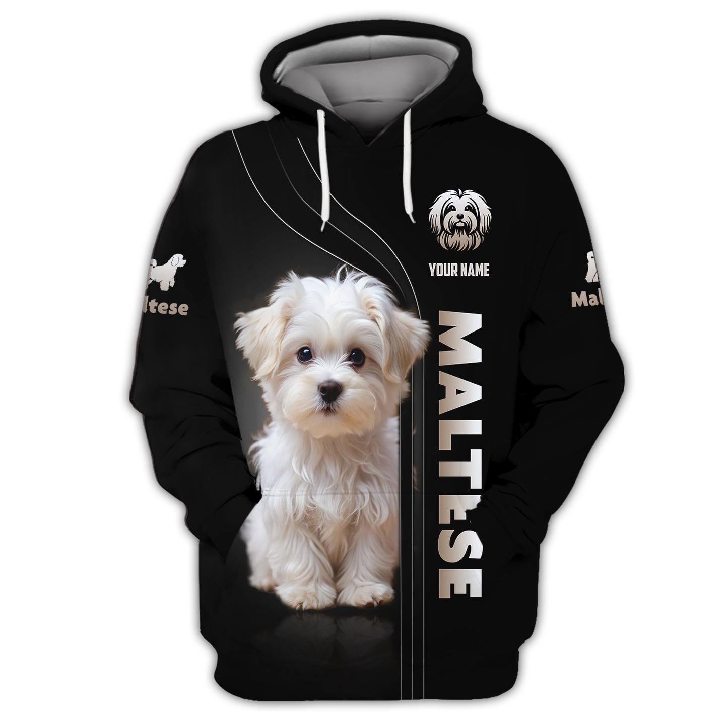 3D Full Print Maltese Zipper Hoodie Personalized Name Gift For Dog Lovers