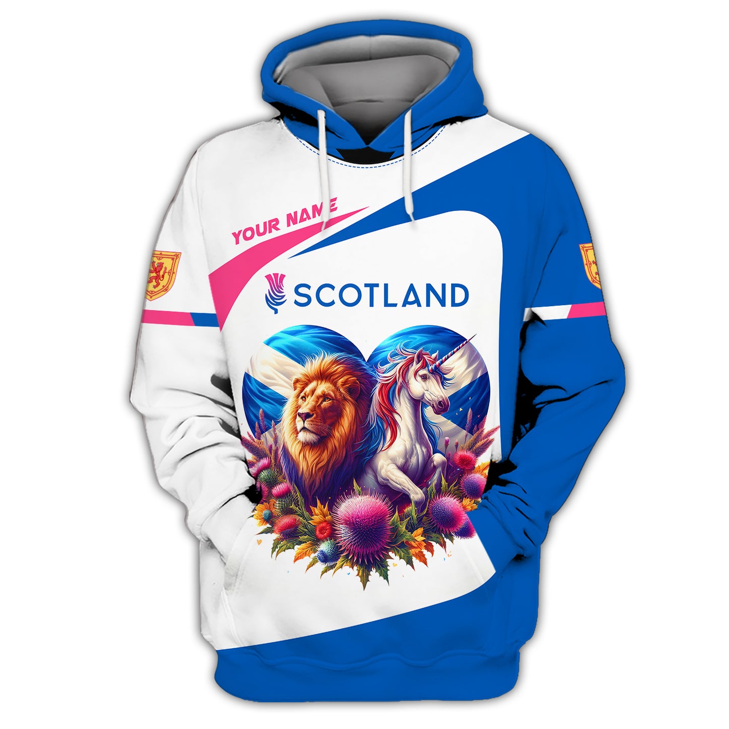 Camiseta personalizada con nombre y estampado 3D de león con unicornio en Escocia como regalo para amantes de Escocia