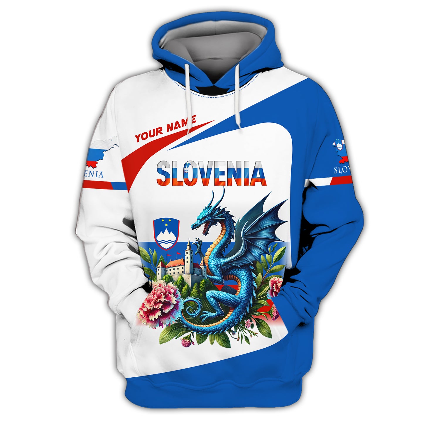 3D Full Print Dragon With Carnations Of Slovenia Shirt Personalized Name Gift For Slovenian Lovers