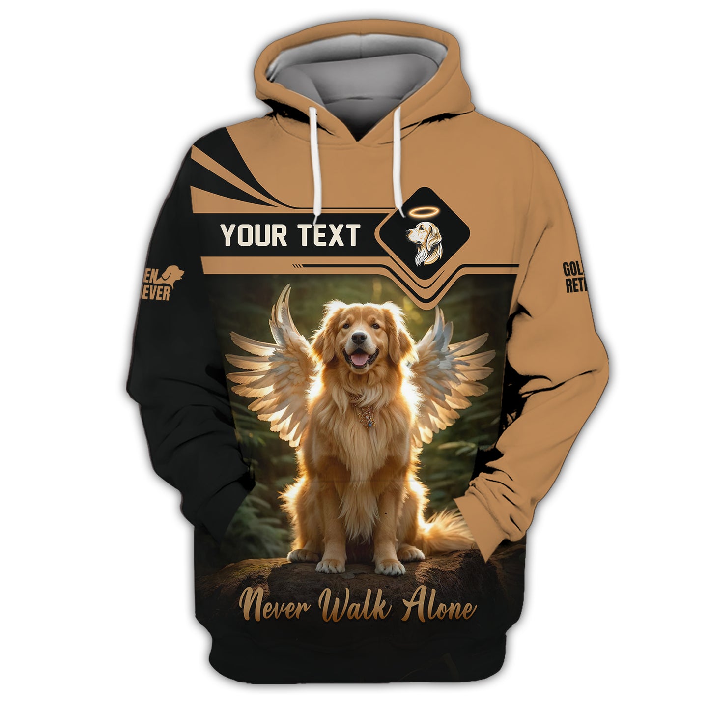 Sudadera con capucha y cremallera 3D con nombre personalizado de Golden Retriever, regalo Never Walk Alone para amantes de los perros