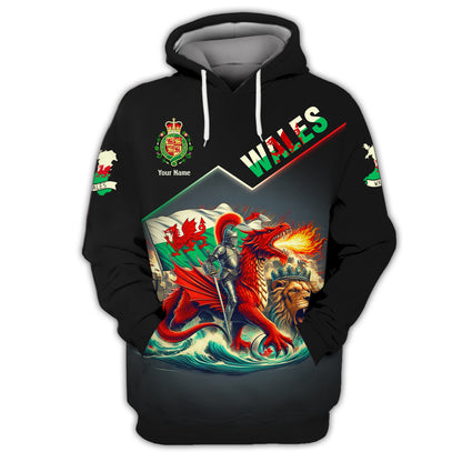 3D Full Print Proud Wales Shirt Personalized Name Gift For Welsh Lovers