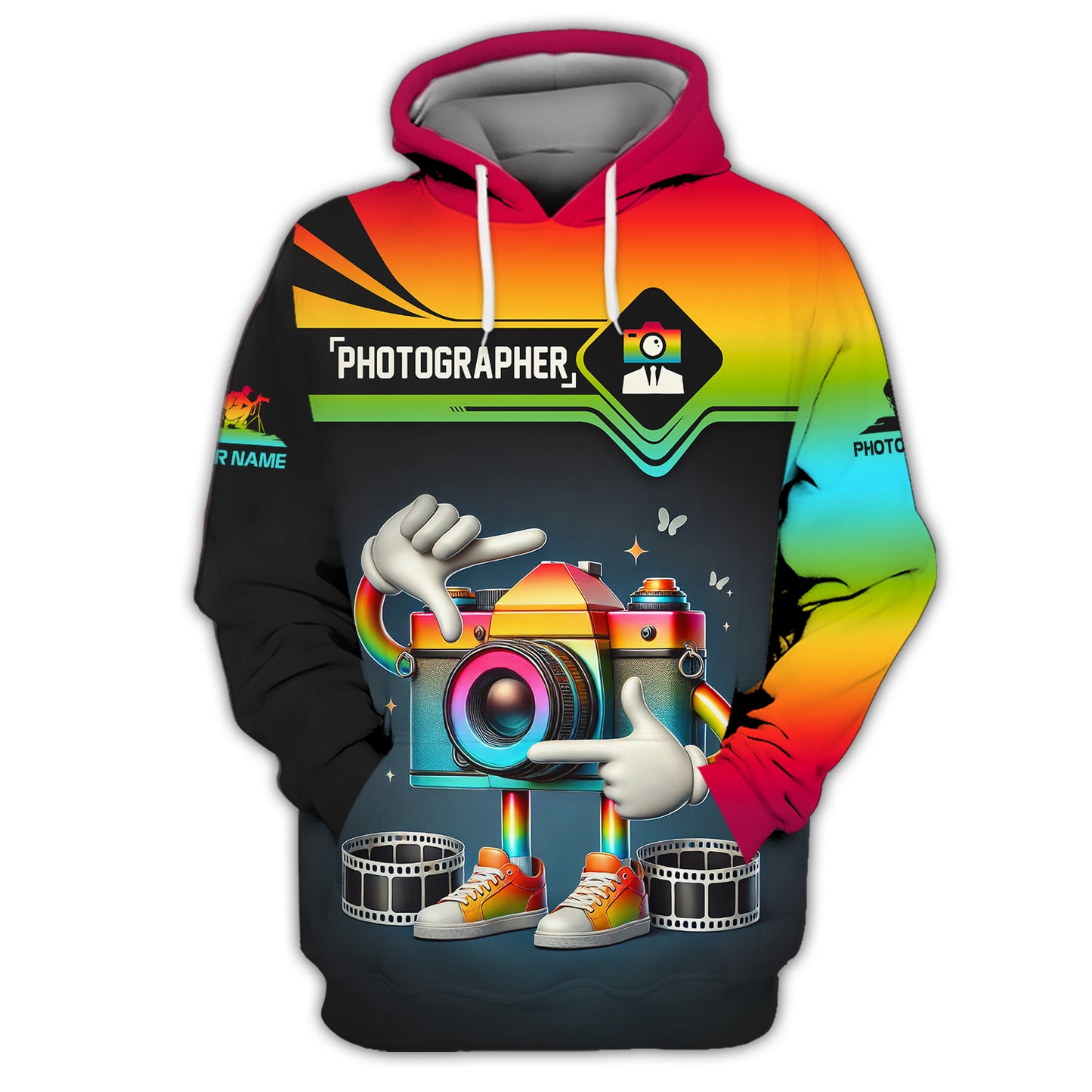 Sweat à capuche personnalisé avec fermeture éclair pour photographe, cadeau coloré en 3D pour les amateurs de photographes