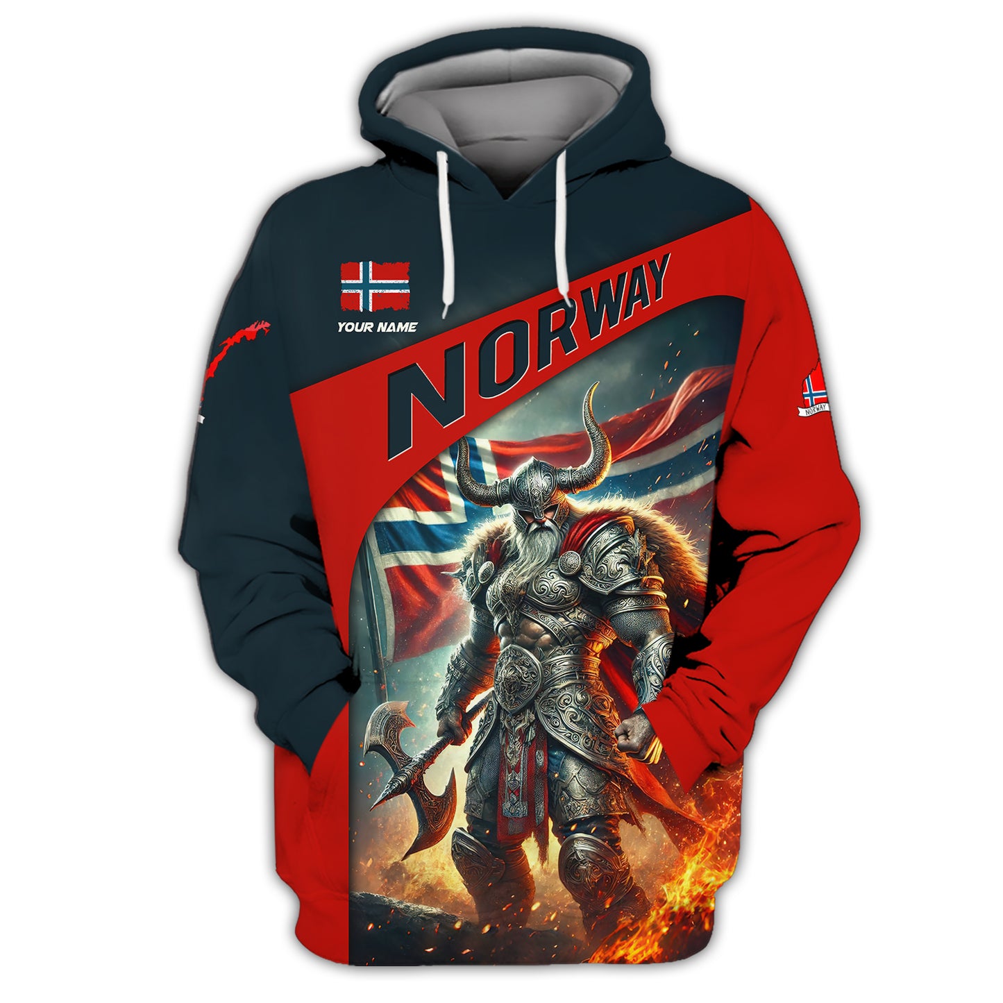 Camiseta con estampado 3D de valiente guerrero vikingo con bandera noruega, regalo personalizado con nombre para amantes noruegos