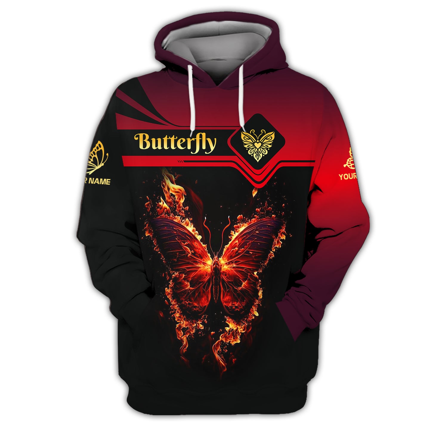 Butterfly Custom Name 3D Shirt Fiery Butterfly Gift For Butterfly Lovers