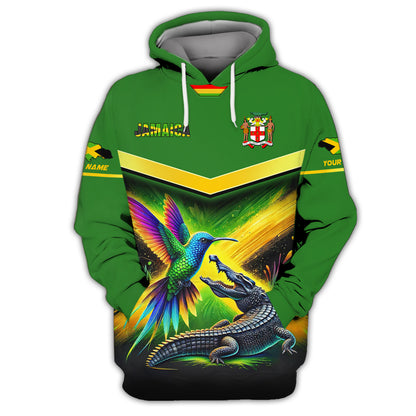 Colorful Hummingbird And Crocodile Of Jamaica Custom Name 3D Shirt Personalized Gift For Jamaican Lovers