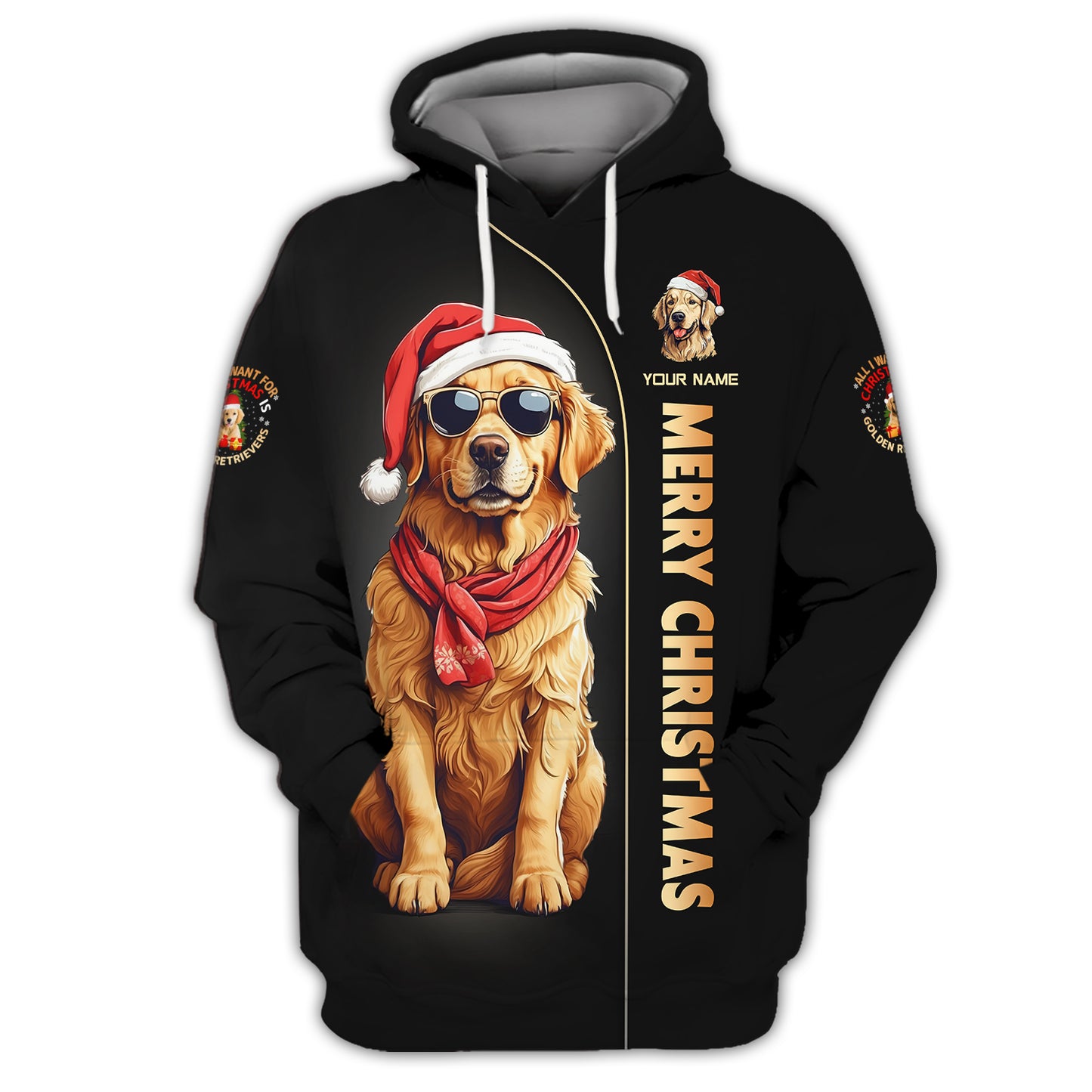 Golden Retriever Merry Christmas Custom Name 3D Shirt Gift For Dog Lover