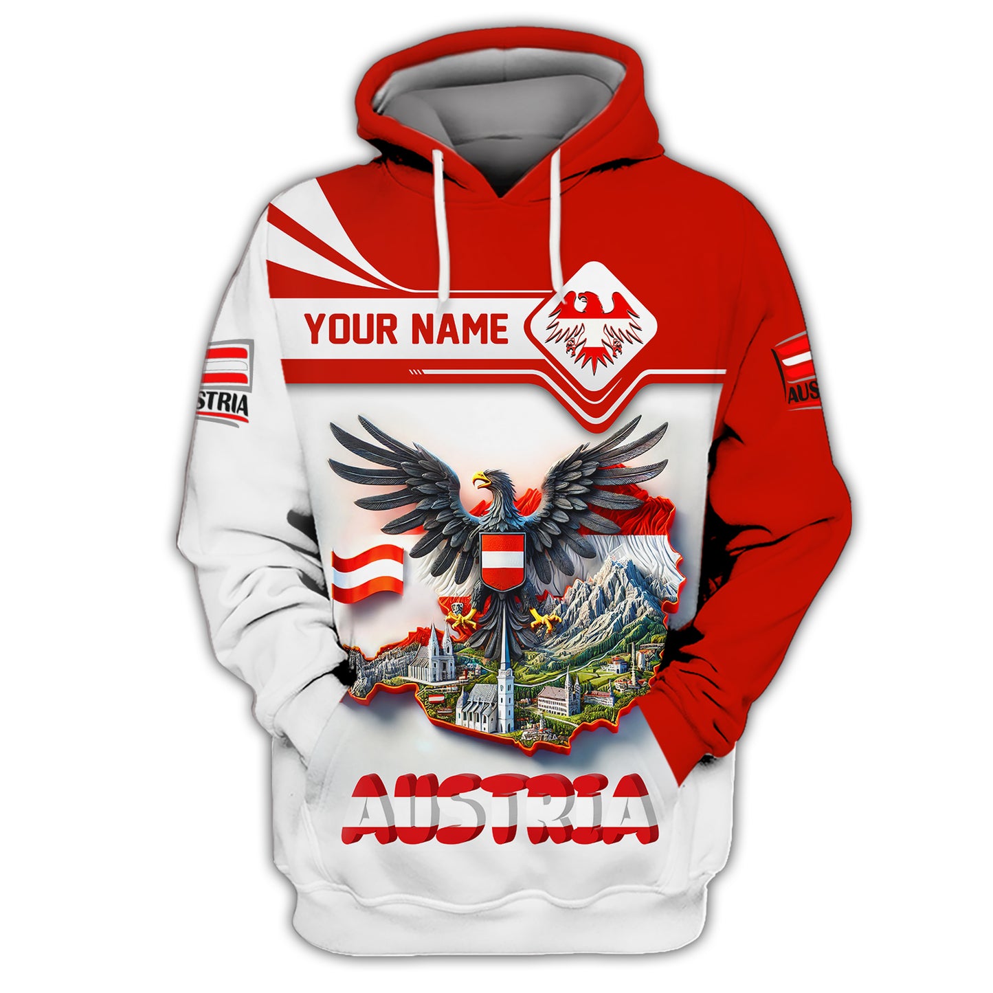 3D Full Print Eagle With Map Of Austria Zipper Hoodie Personalized Name Gift For Austrian Lovers