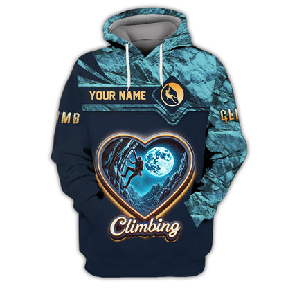 Camisetas con corazón de escalada con impresión 3D completa, regalo con nombre personalizado para amantes de la escalada