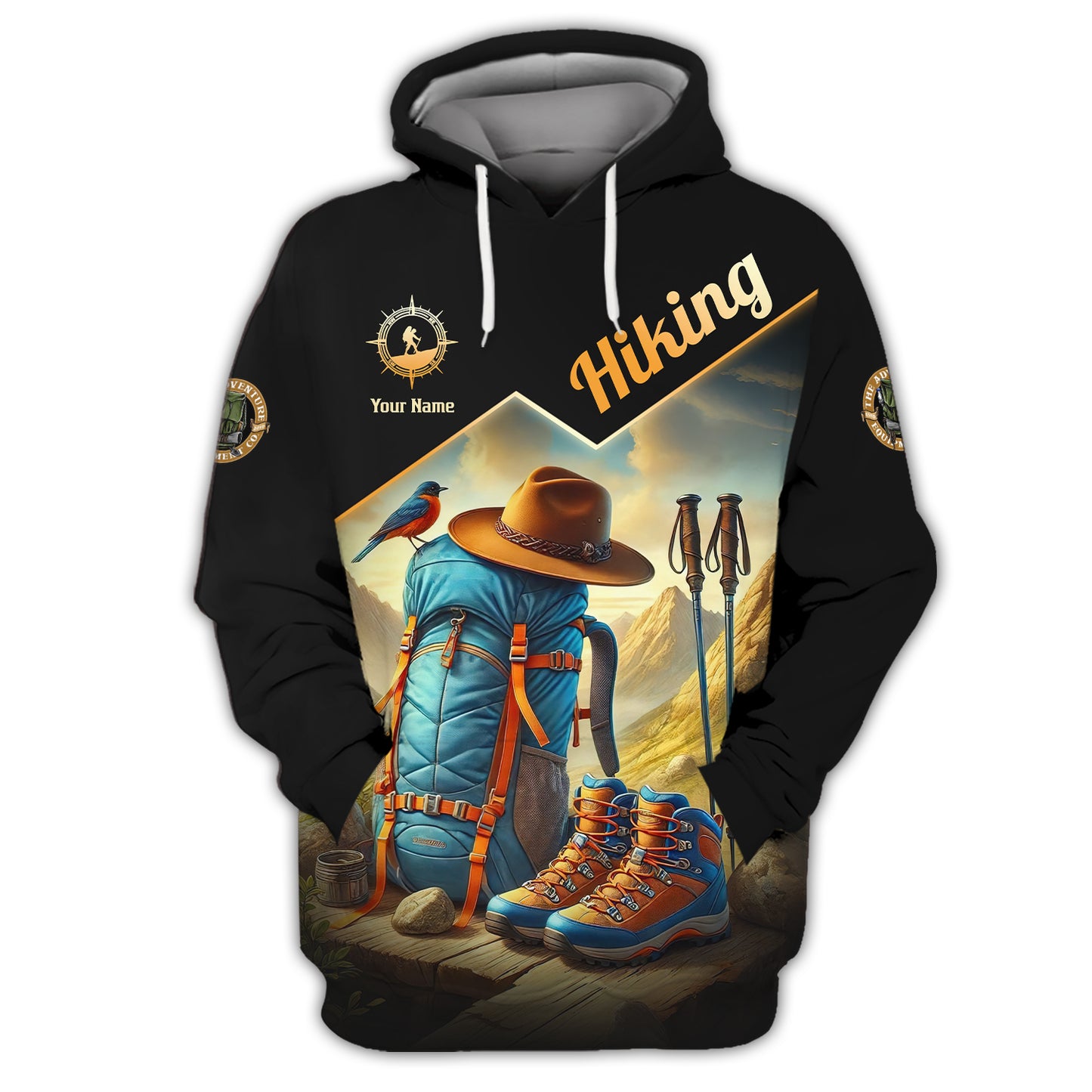 3D Full Print Blue Hiking Backpack With Boots T-Shirt Personalized Name Gift For Hiker Lovers