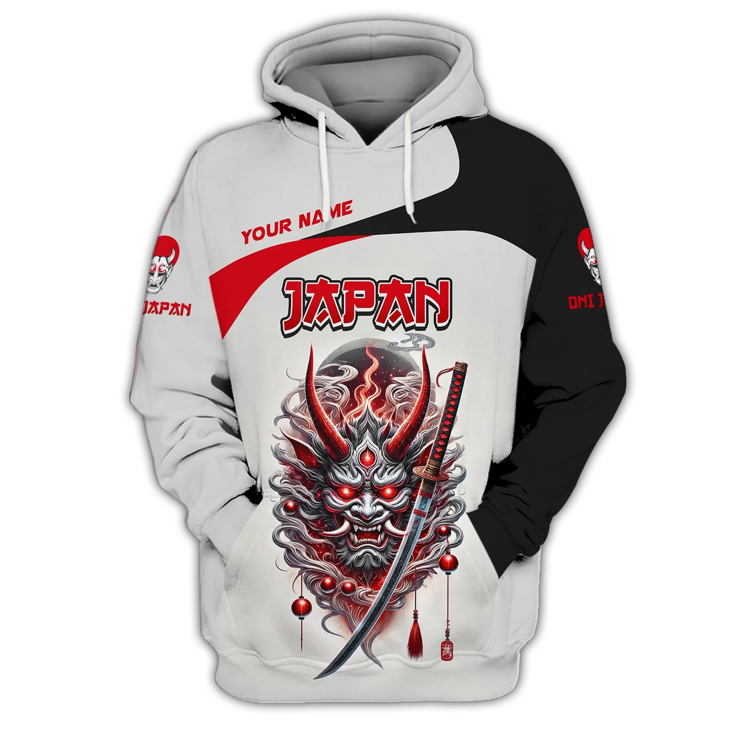 Sudadera con capucha y cremallera personalizada con máscara de Oni de Japón, regalo de camiseta japonesa en 3D para amantes de Japón