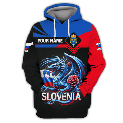 T-shirt 3D Full Print Slovenia Dragon Pride Cadeau personnalisé avec nom pour les amoureux slovènes