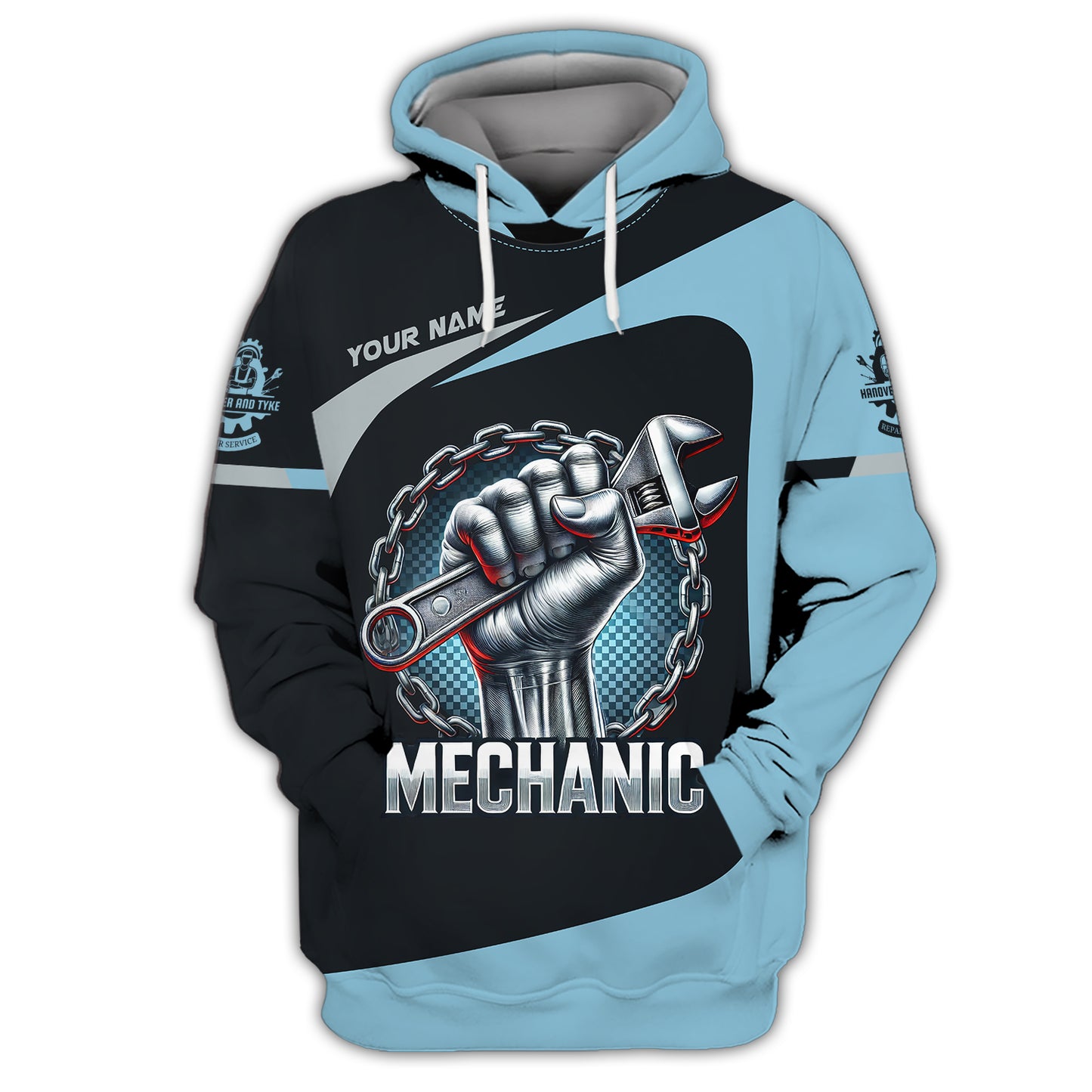 3D Full Print Wrench and Chain Mechanic Zipper Hoodie Personalized Name Gift For Mechanic Lovers