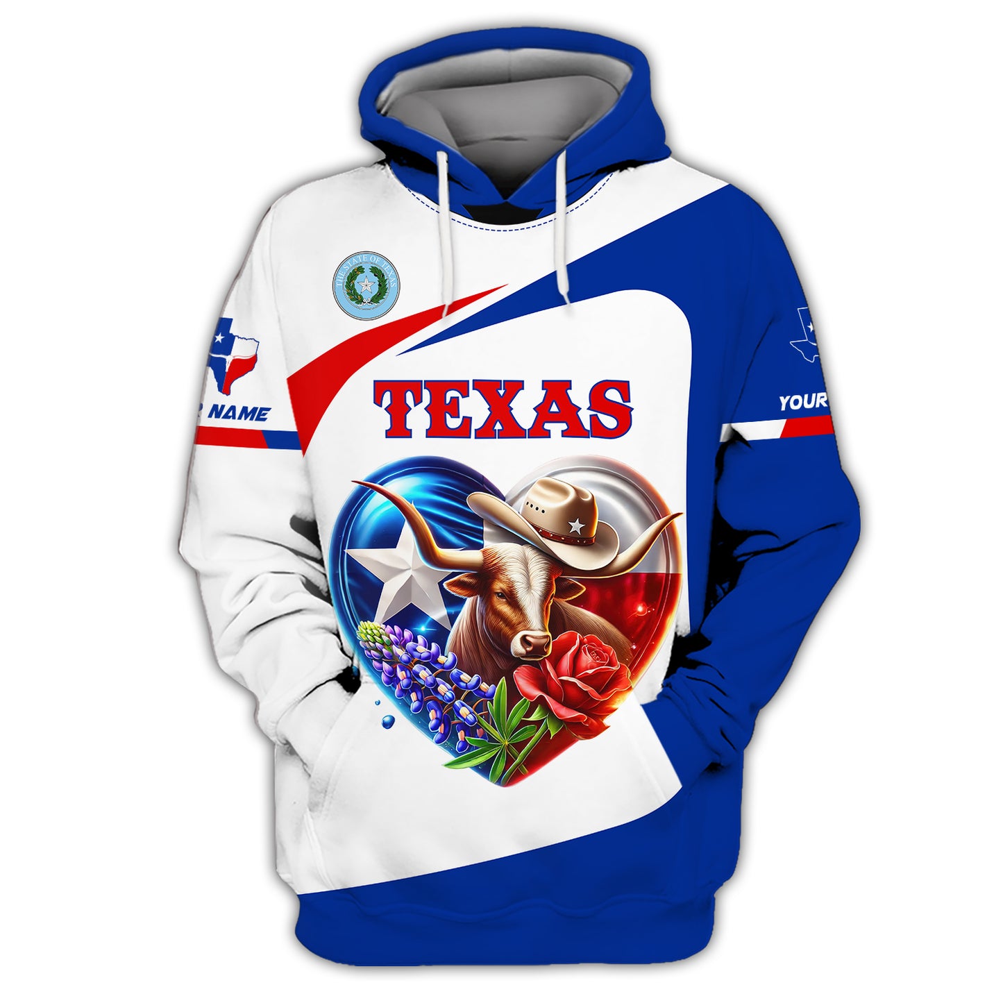 3D Full Print Texas Heart 3D Zipper Hoodie Personalized Name Gift For Texas Lovers