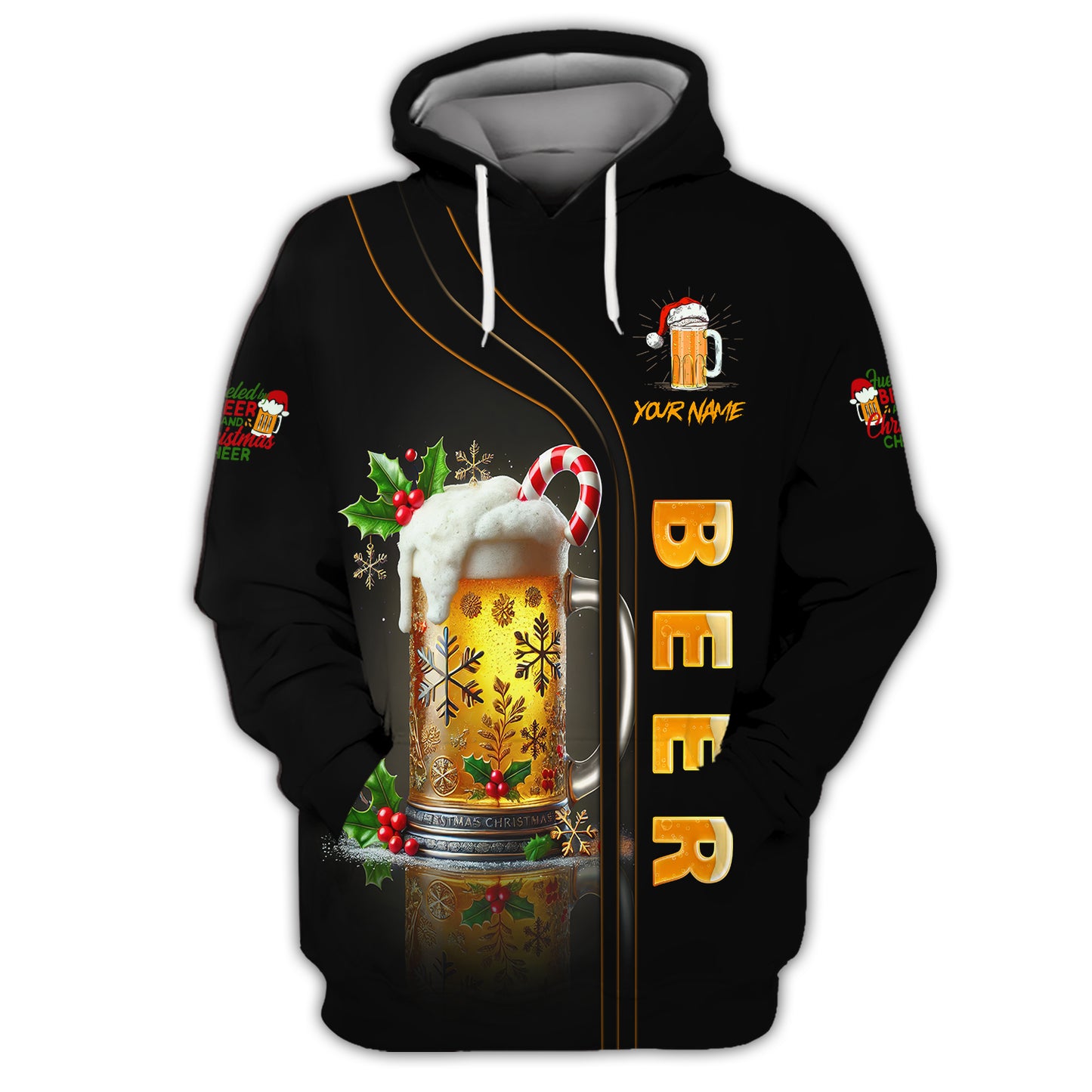 Unisex Christmas Beer Mug T-Shirt Personalized Name T-Shirt for Beer Lovers