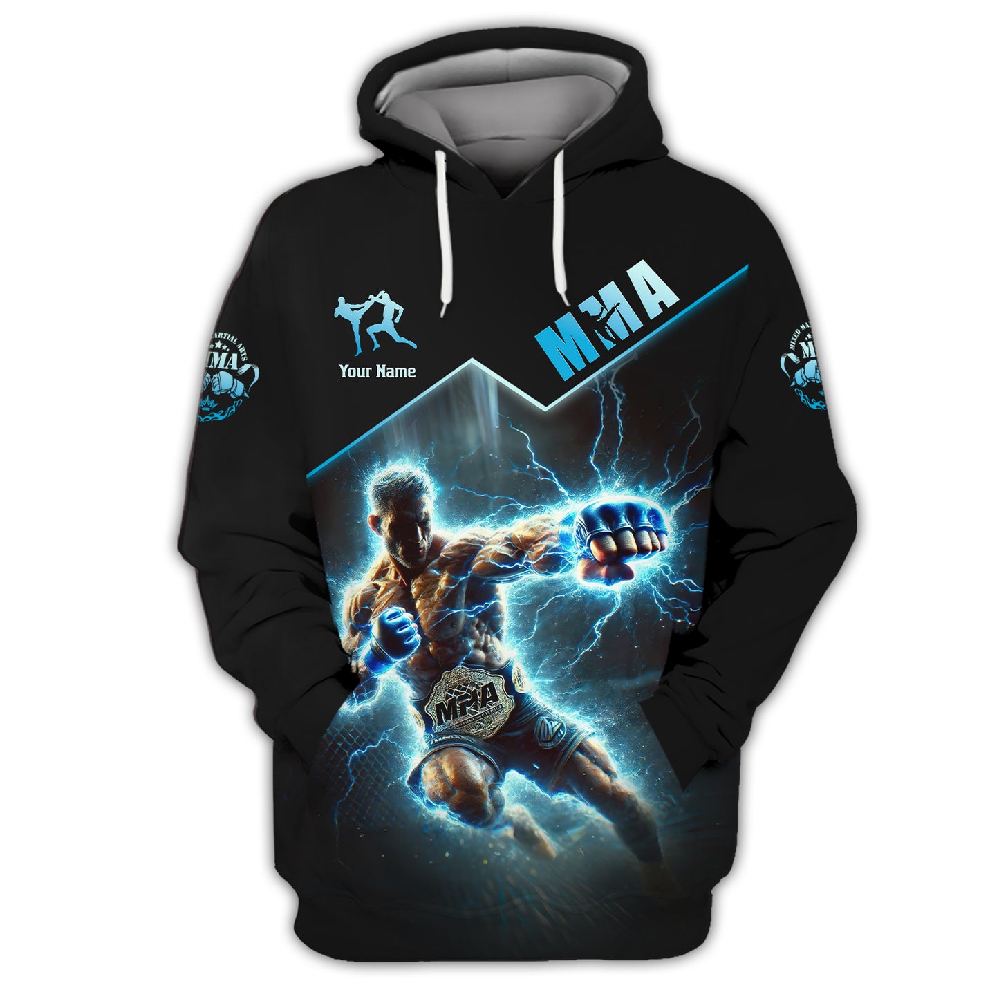 MMA Personalized Name MMA Fighter With Blue Lightning Custom 3D Shirts Gift For MMA Lovers