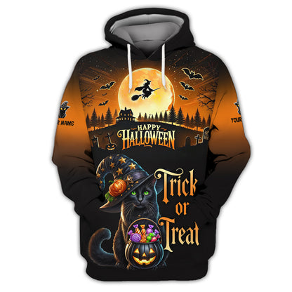 Black Cat Halloween Custom Name 3D Shirt Trick Or Treat Shirts Gift For Halloween Lovers