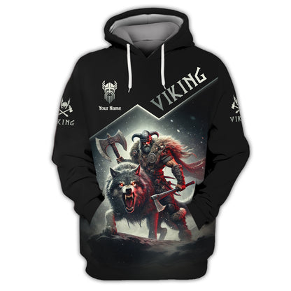 Custom Name 3D T-Shirt Viking Warrior With Wolf Gift For Viking Lovers