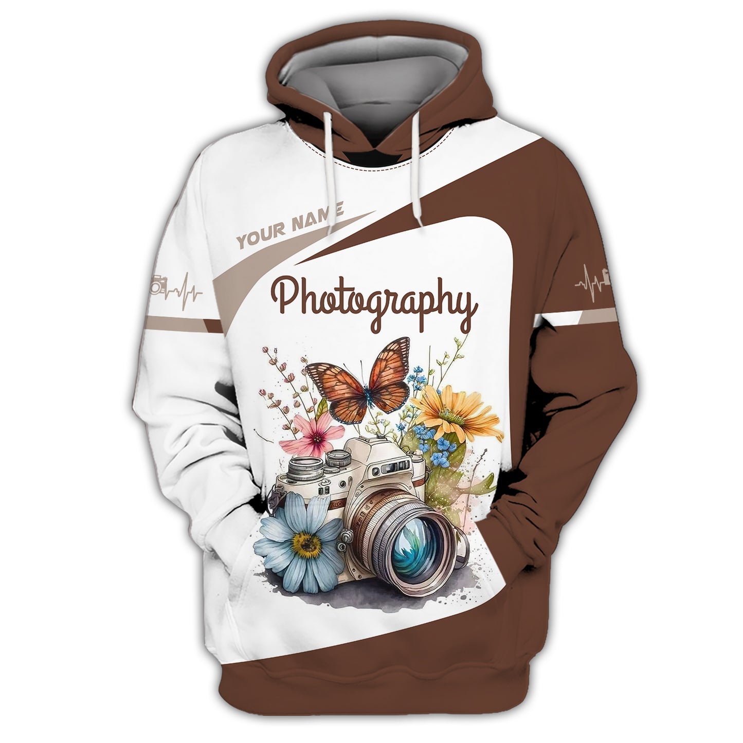 T-shirts avec impression 3D complète d'appareil photo avec papillon Cadeau personnalisé pour les amateurs de photographe